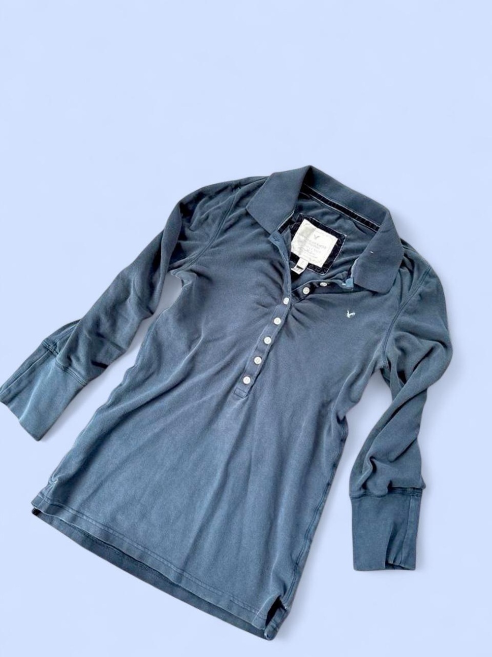 Y2K American Eagle preppy Long-Sleeve Polo Top - Blue